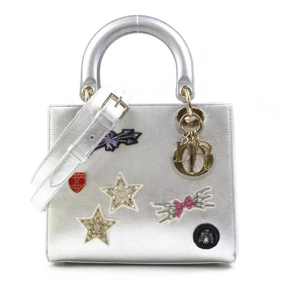 Christian Dior Appliques Lady Dior Handbag Shoulder Bag Silver - Picture 1 of 14